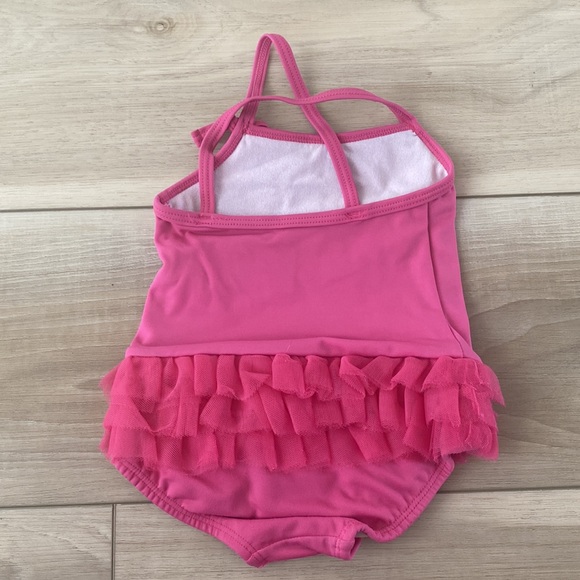EUC Gymboree Size 3-6m Baby One Piece Pink Ruffle Cross Back Swimsuit with Liner - Picture 4 of 6